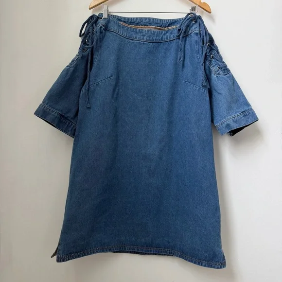 Maeve Anthropologie Denim Tie Shoulder Dress XL - Picture 1 of 9